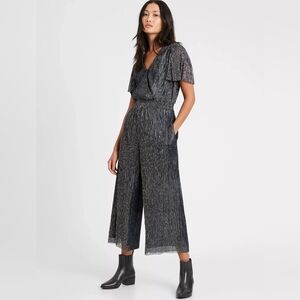 HP. Banana Republic Metallic Cropped Jumpsuit, Gunmetal Gray